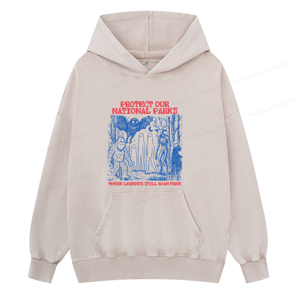 Pagewings Protect Our Parks Vintage Camping Unisex Washed Hoodie