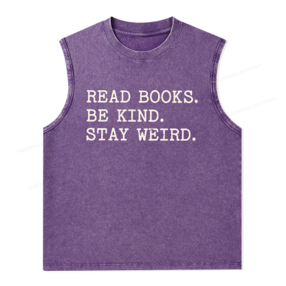 Pagewings Read Books Be Kind Stay Weird Unisex Washed Tank Top