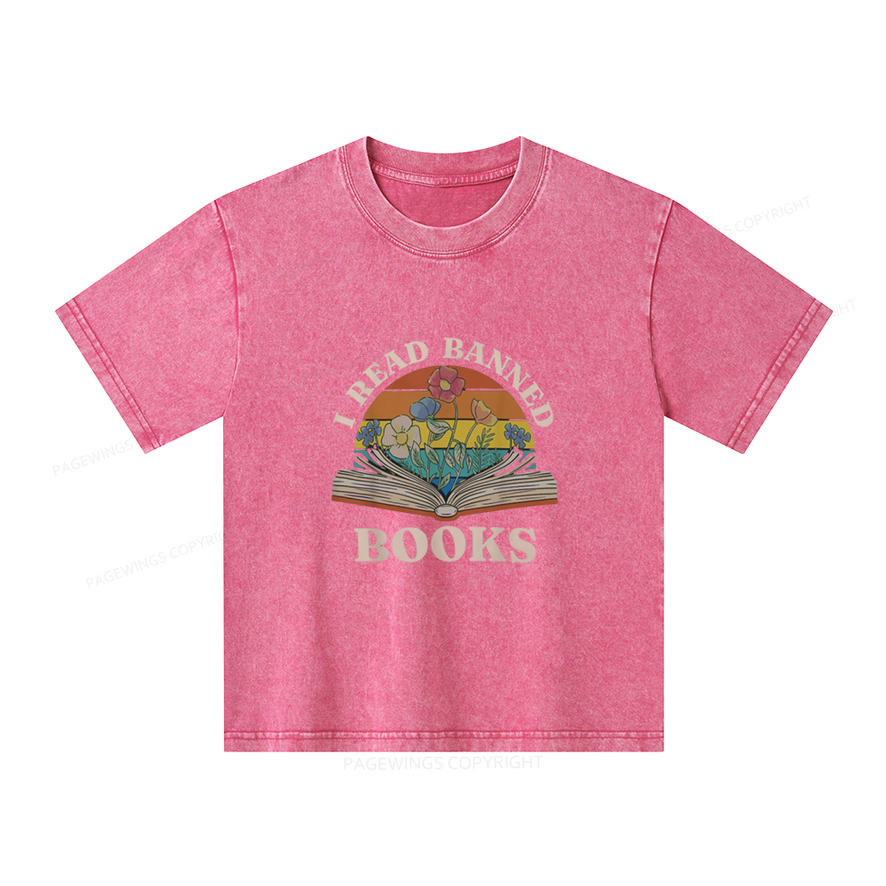 Pagewings I Read Banned Books Unisex Kids Washed T-shirt
