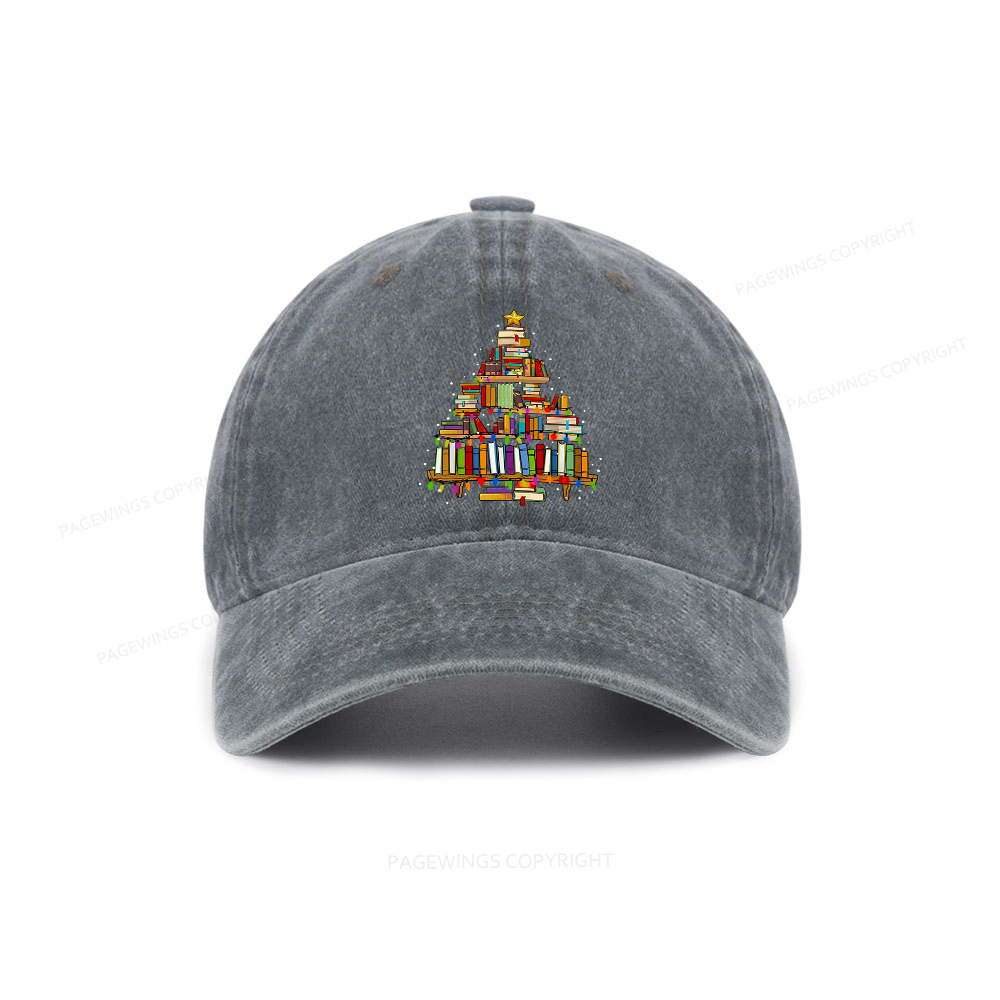 Pagewings Christmas Books Tree Washed Cap