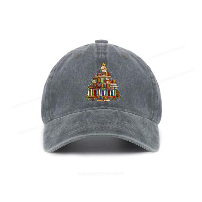 Pagewings Christmas Books Tree Washed Cap