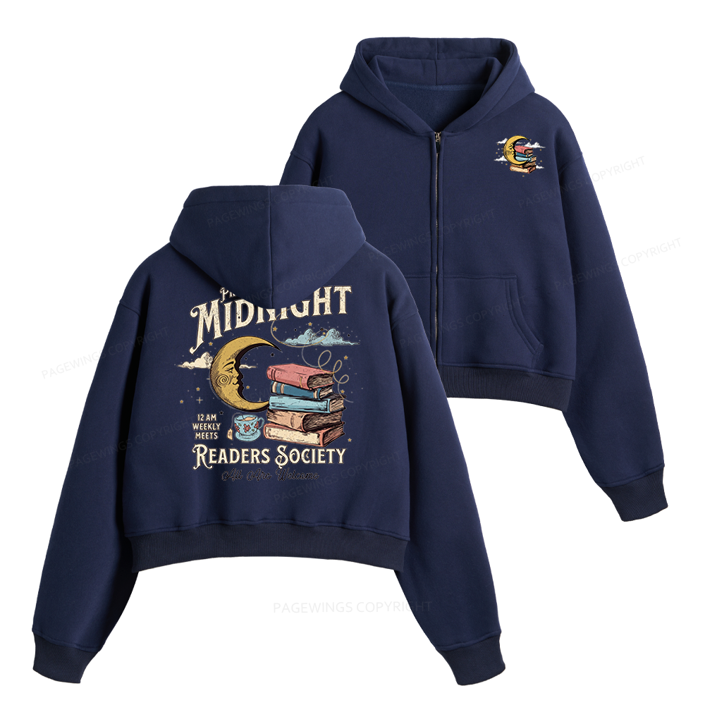 Pagewings Midnight Readers Society Fleece Zip-Up Hoodie