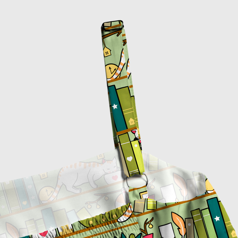 Pagewings Square Neck Cat Bookshelf Maxi Dress