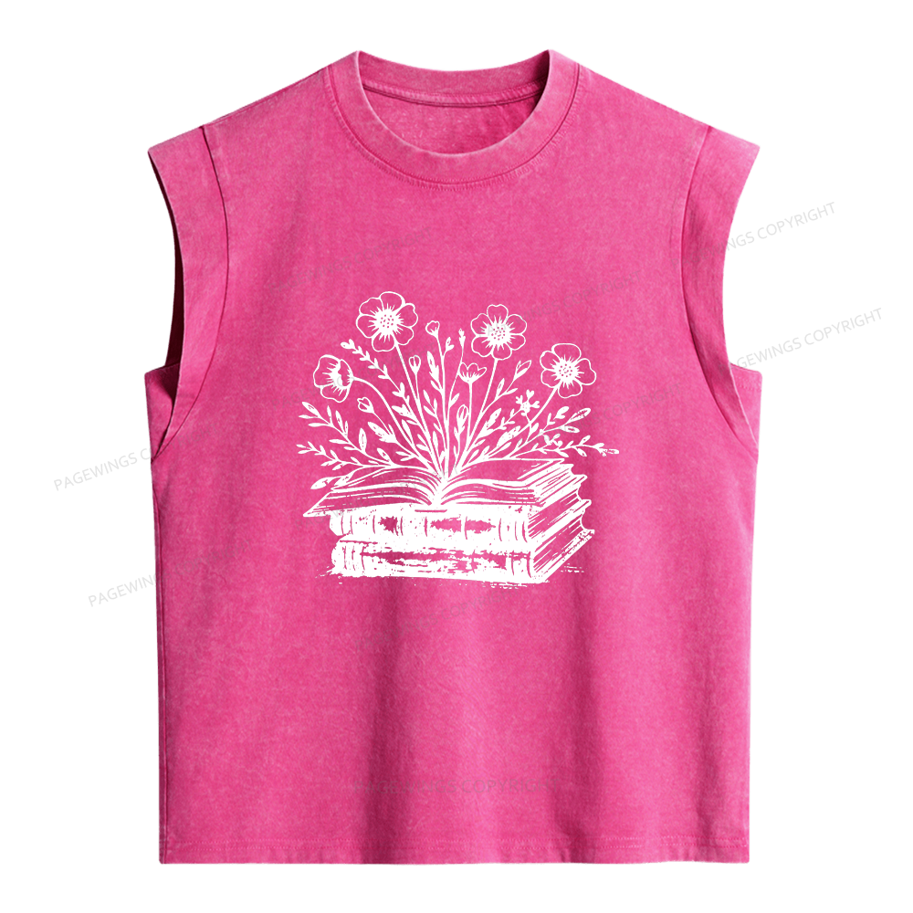 Pagewings Vintage Book Flowers Women's Washed Tank Top
