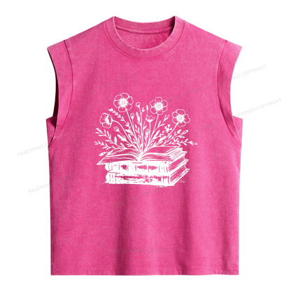 Pagewings Vintage Book Flowers Women's Washed Tank Top