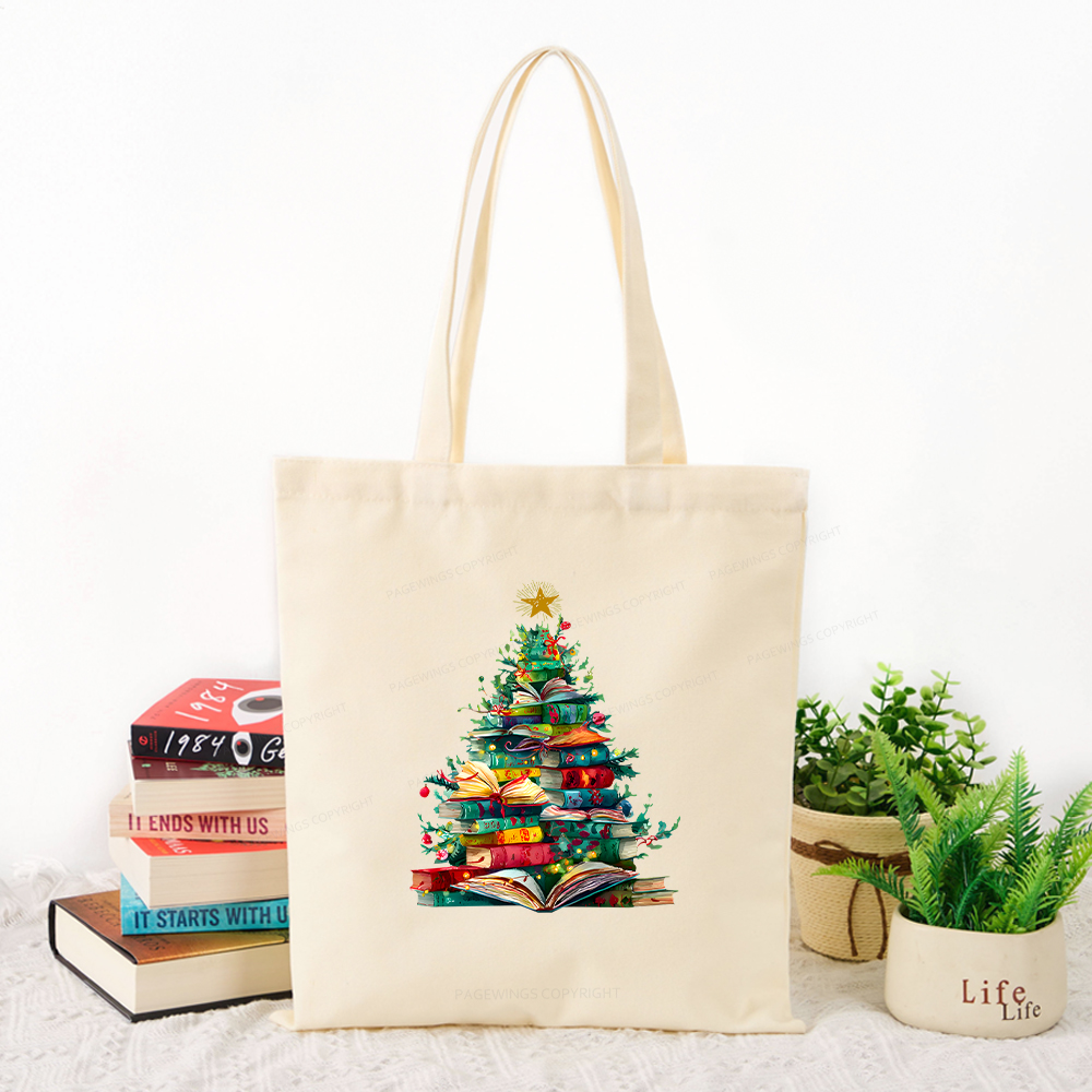 Pagewings Christmas Book Tree Tote Bag