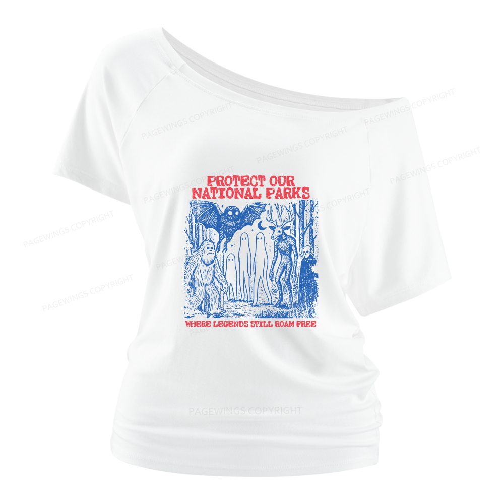 Pagewings Protect Our Parks Vintage Camping Women Off Shoulder T-shirts