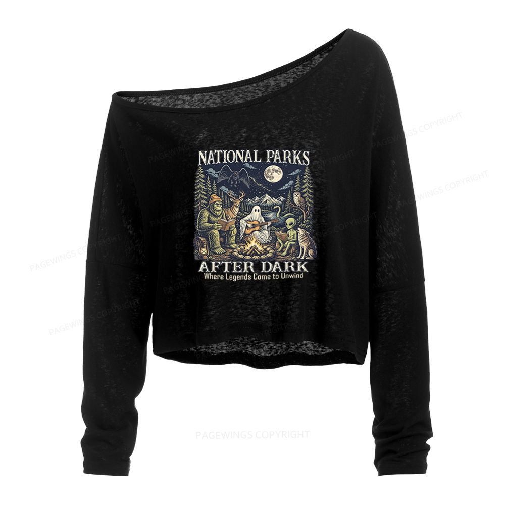 Pagewings National Parks After Dark Slouchy Long Sleeve Off Shoulder T-shirt