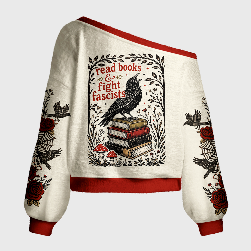 Pagewings Crow Books Off Shoulder Ugly Knit Sweater