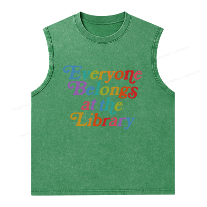 Pagewings Everyone belongs at the library Unisex Washed Tank Top