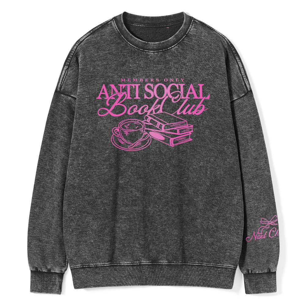 Pagewings Anti Social Book Club Unisex Washed Sweatshirt