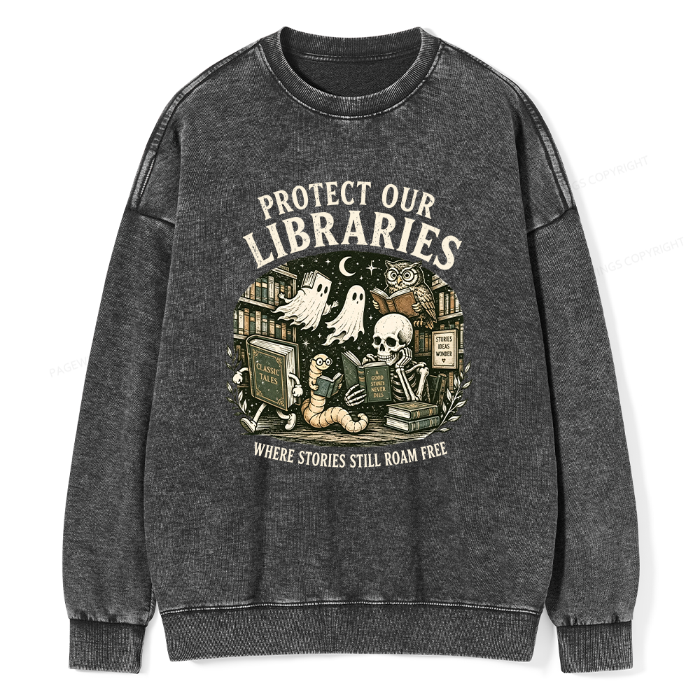 Pagewings Protect Our Libraries Unisex Washed Sweatshirt