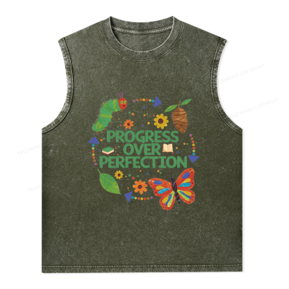 Pagewing Progress Over Perfection Unisex Washed Tank Top