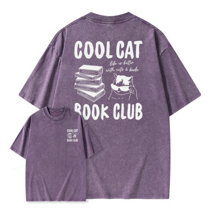 Pagewings Cool Cat Book Club Unisex Washed T-shirt