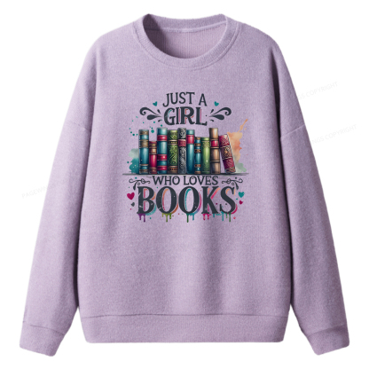 Pagewings Just A Girl Who Loves Books Unisex Knit Sweatshirt