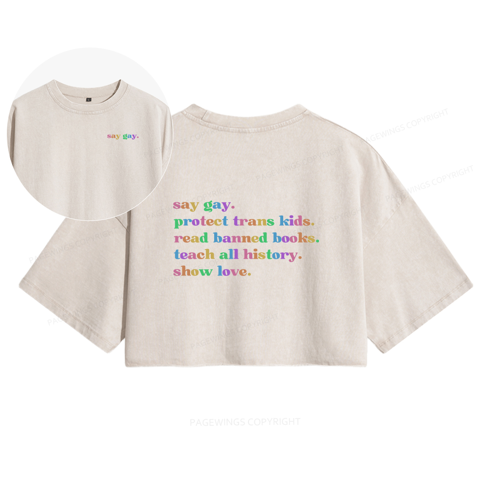 Pagewings Read Banned Books Women's Washed Cropped T-shirt