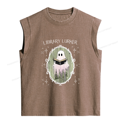 Pagewings Ghost Reading Book Women's Washed Tank Top