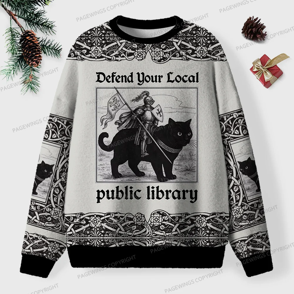 Pagewings Defend Your Local Public Library Unisex Ugly Knit Sweatshirt
