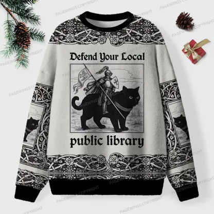 Pagewings Defend Your Local Public Library Unisex Ugly Knit Sweatshirt