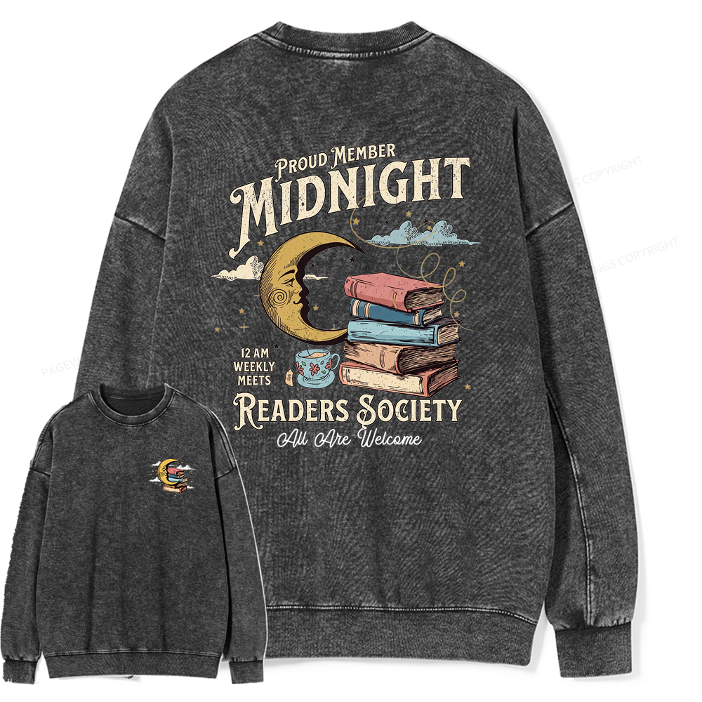 Pagewings Midnight Readers Society Unisex Washed Sweatshirt