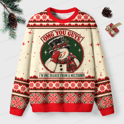 Pagewings Christmas OMG You Guys One Degree Meltdown Unisex Ugly Light Knit Sweatshirt