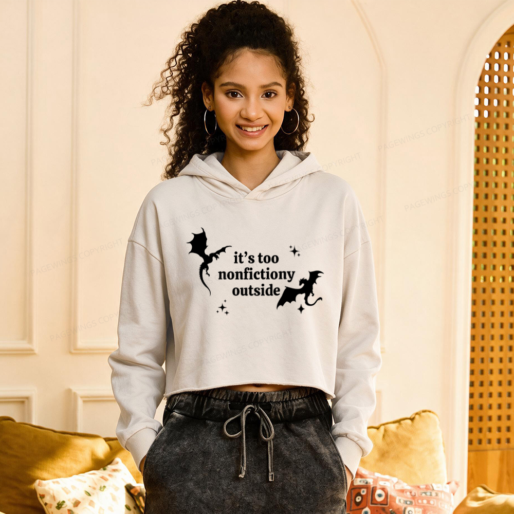 Pagewings It’s Too Nonfictiony Outside Washed Crop Hoodie