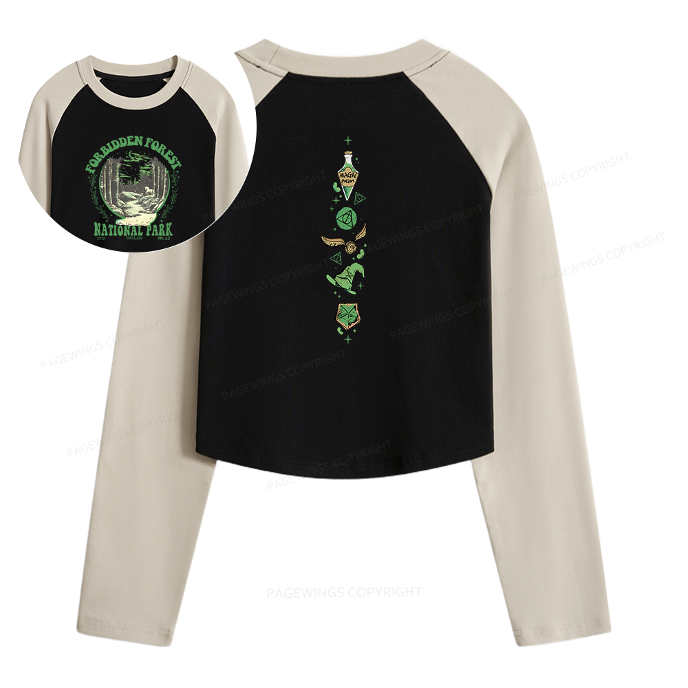 Pagewings Forbidden Forest Women Long Sleeve Crop Raglan T-shirt