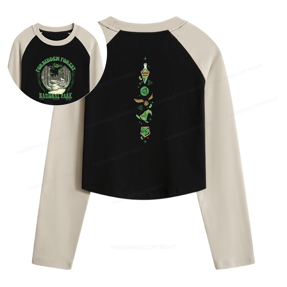 Pagewings Forbidden Forest Women Long Sleeve Crop Raglan T-shirt