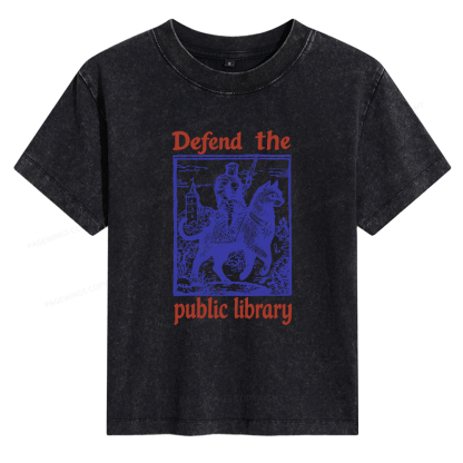 Pagewings Defend the Public Library Women's Washed T-shirt
