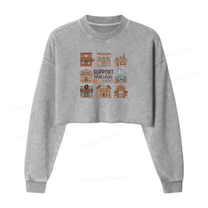 Pagewings Support Your Local Data Center Washed Crop Sweatshirt