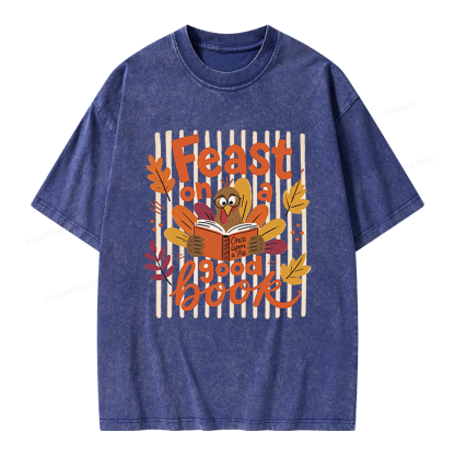 Pagewings Librarian Thanksgiving Unisex Washed T-shirt