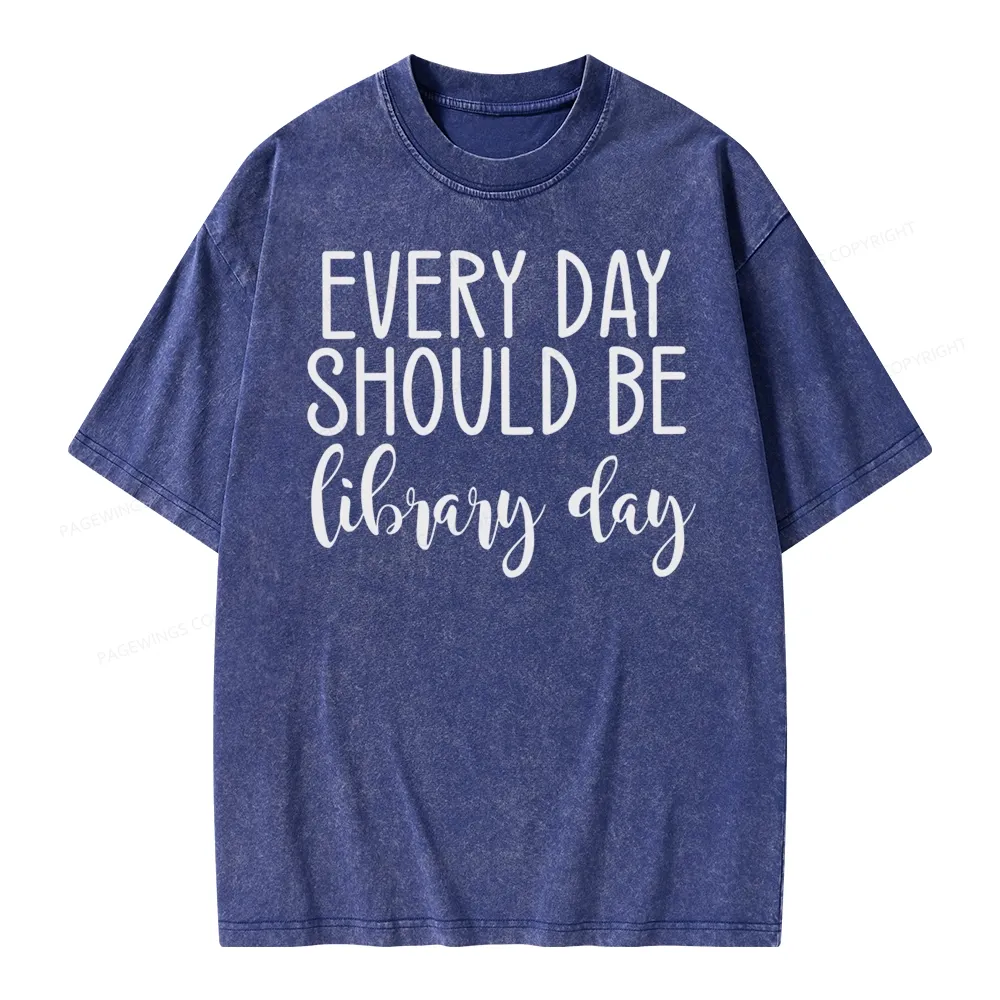 Pagewing Every Day Should Be Library Day Unisex Washed T-shirt