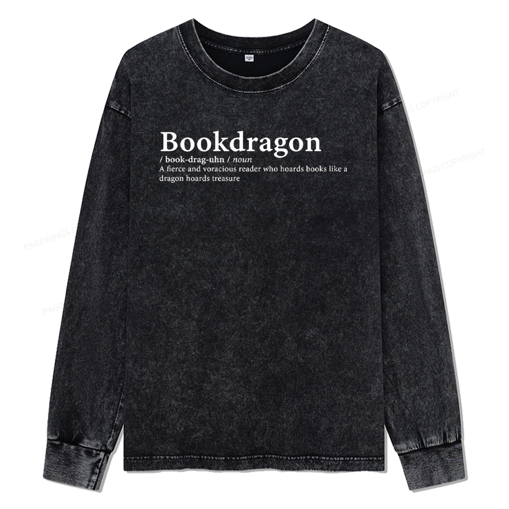 pagewings Bookdragon: Journey Through Words book lover Unisex Washed Long Sleeve T-shirt