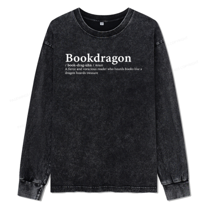pagewings Bookdragon: Journey Through Words book lover Unisex Washed Long Sleeve T-shirt