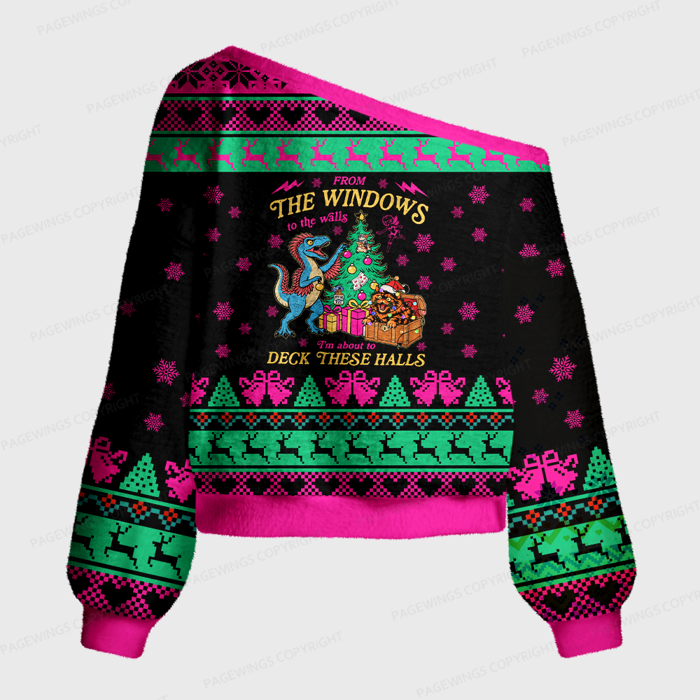 Pagewings Christmas Bookish Off Shoulder Ugly Knit Sweater