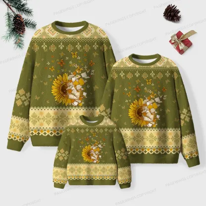 Pagewings Sunflower And Butterflies Unisex Ugly Knit Sweatshirt