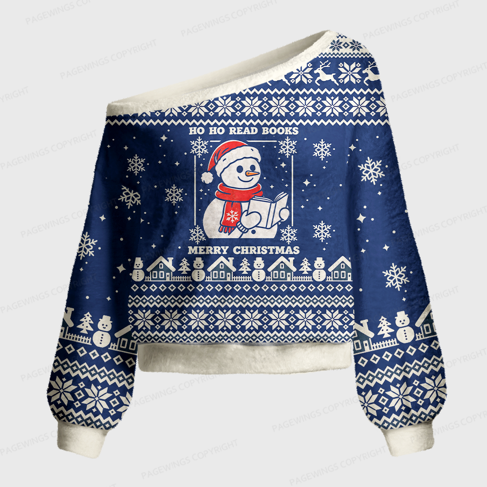 Pagewings Christmas Reading Off Shoulder Ugly Knit Sweater