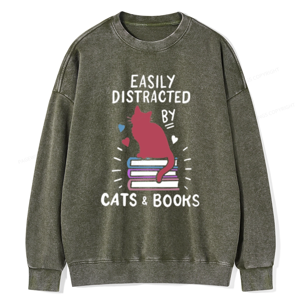 Pagewing Book Fun Cat Book Funny Unisex Washed Sweatshirt