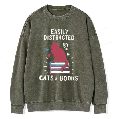 Pagewing Book Fun Cat Book Funny Unisex Washed Sweatshirt