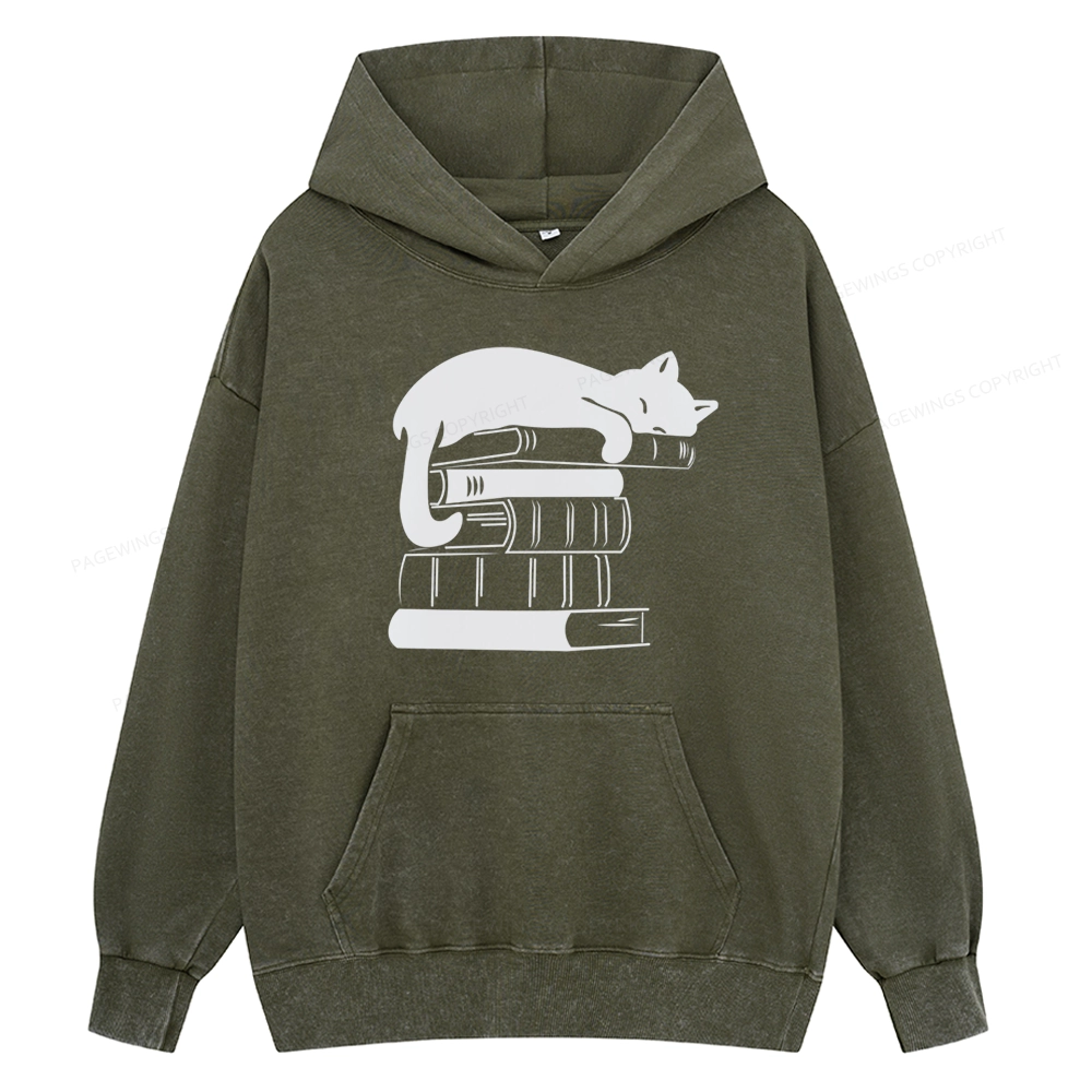 Pagewings Books And Cats Unisex Washed Hoodie