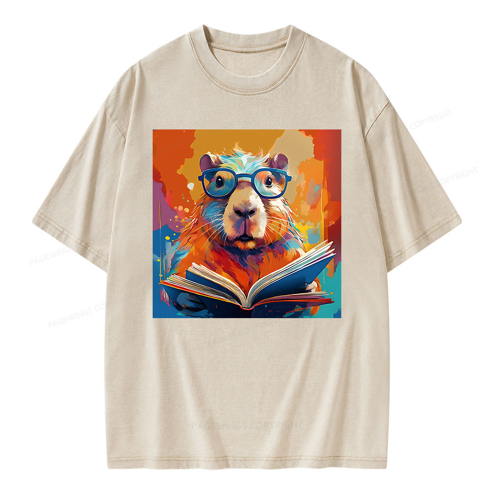Pagewings Reading Capybara Unisex Washed T-shirt