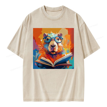 Pagewings Reading Capybara Unisex Washed T-shirt