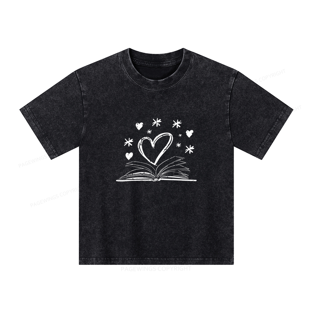 Pagewings Bookworm Librarian Valentines Day Book Unisex Kids Washed T-shirt