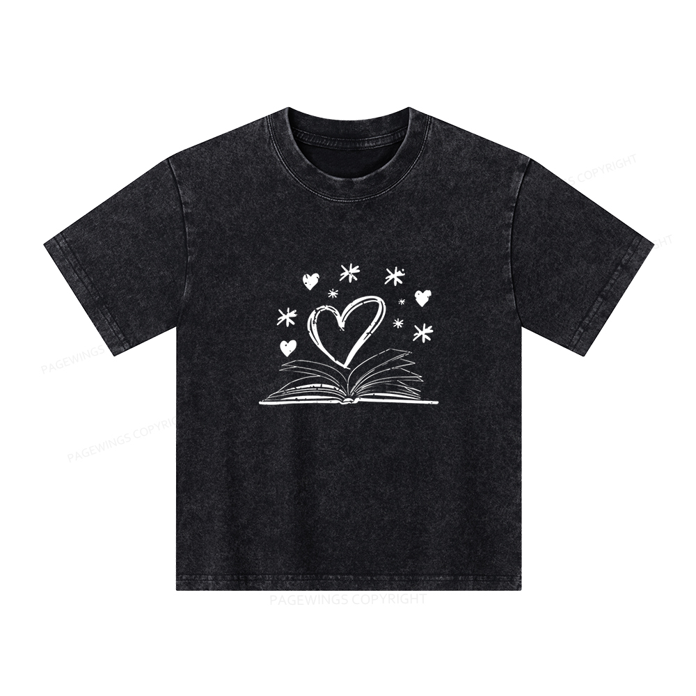 Pagewings Bookworm Librarian Valentines Day Book Unisex Kids Washed T-shirt