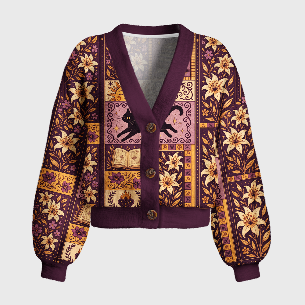Pagewings Cat Book Lover Women's Cardigan Sweater