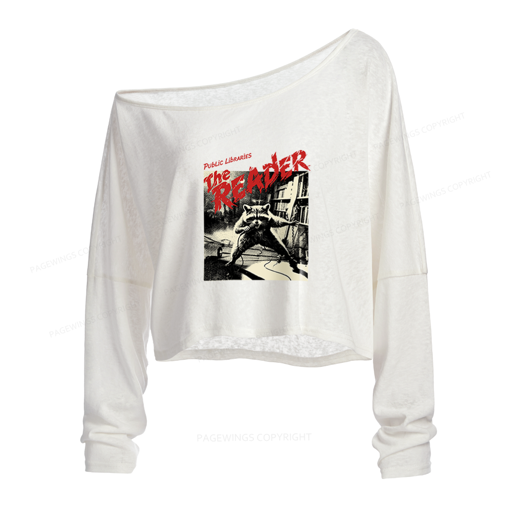 Pagewings The Reader Band Slouchy Long Sleeve Off Shoulder T-shirt