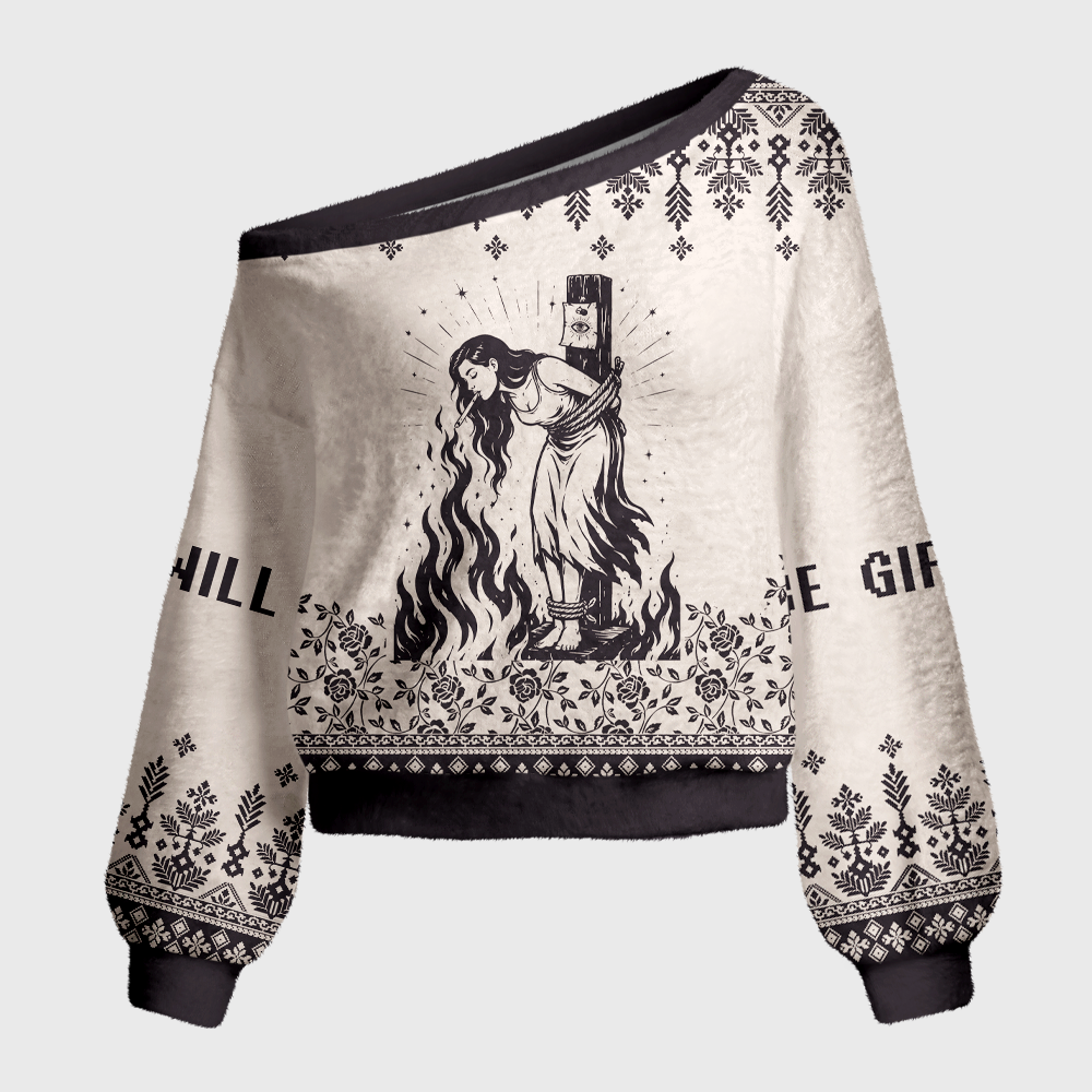 Pagewings Girls Will Be Girls Off Shoulder Ugly Knit Sweater