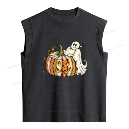 Pagewings Book Pumpkin Ghost Women's Washed Tank Top