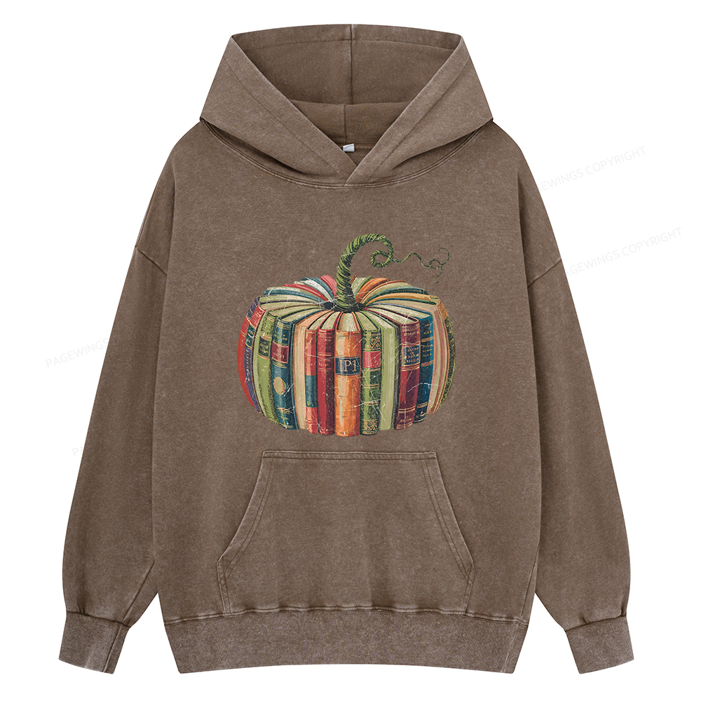 Pagewings Fall Book Pumpkin Unisex Washed Hoodie