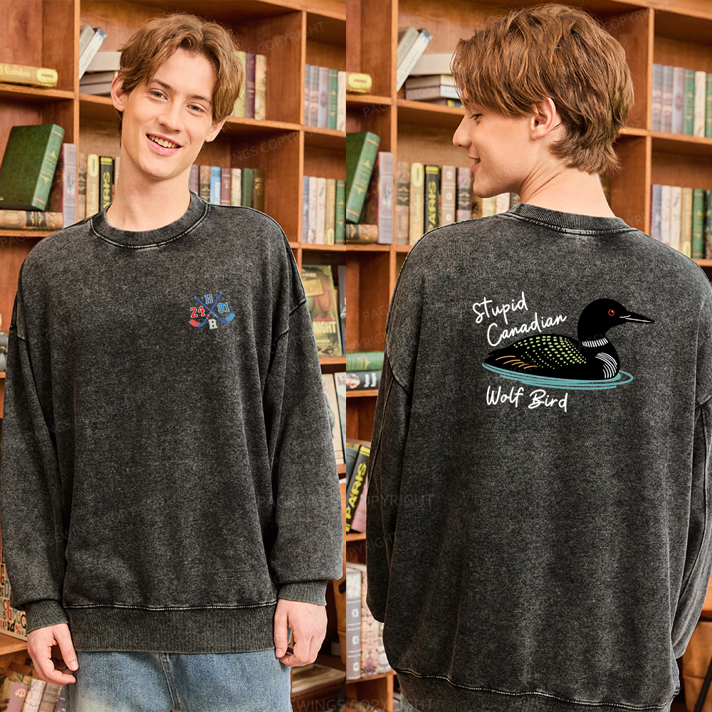 Pagewings Stupid Canadian Wolf Bird Unisex Washed Sweatshirt